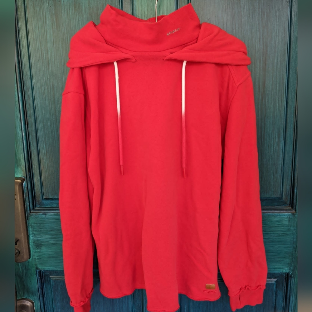 Peace Love World Amore Mock Turtleneck Red Hoodie with Thumbholes
